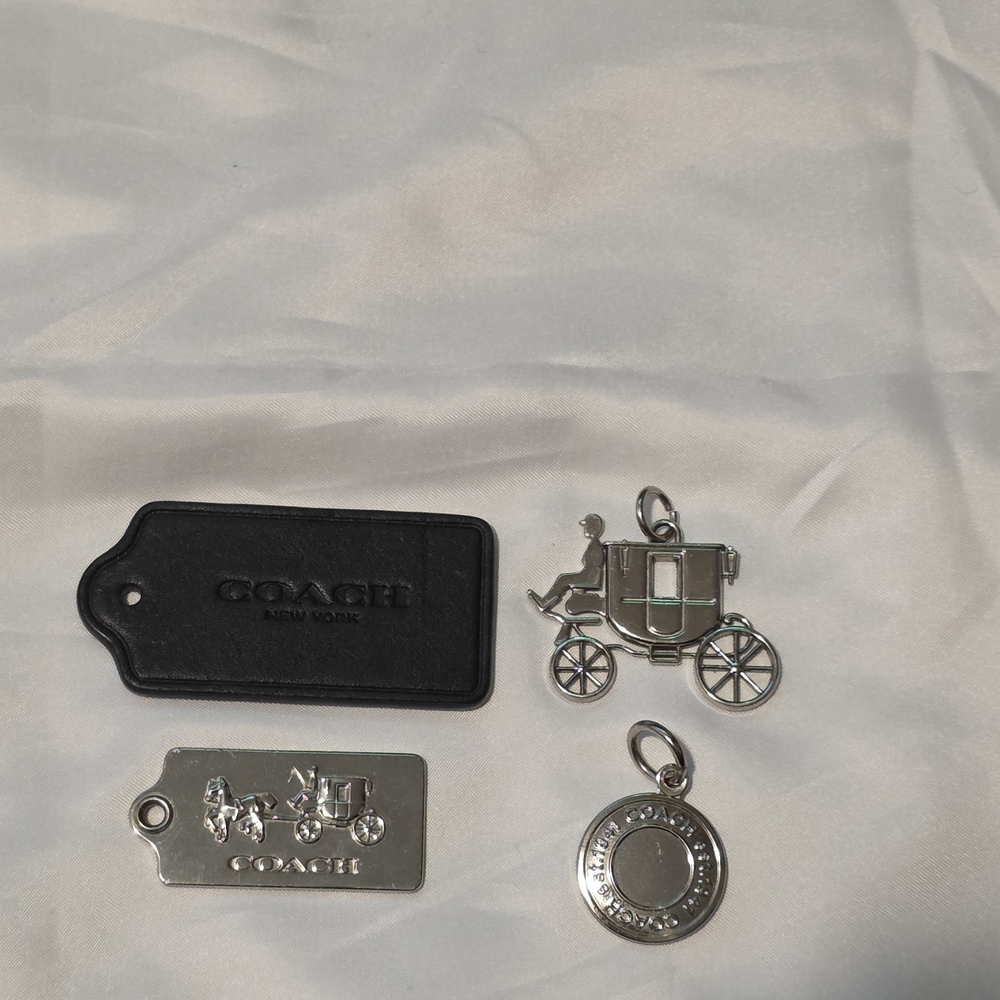 Coach Silver Charm Set with Black Leather Tag